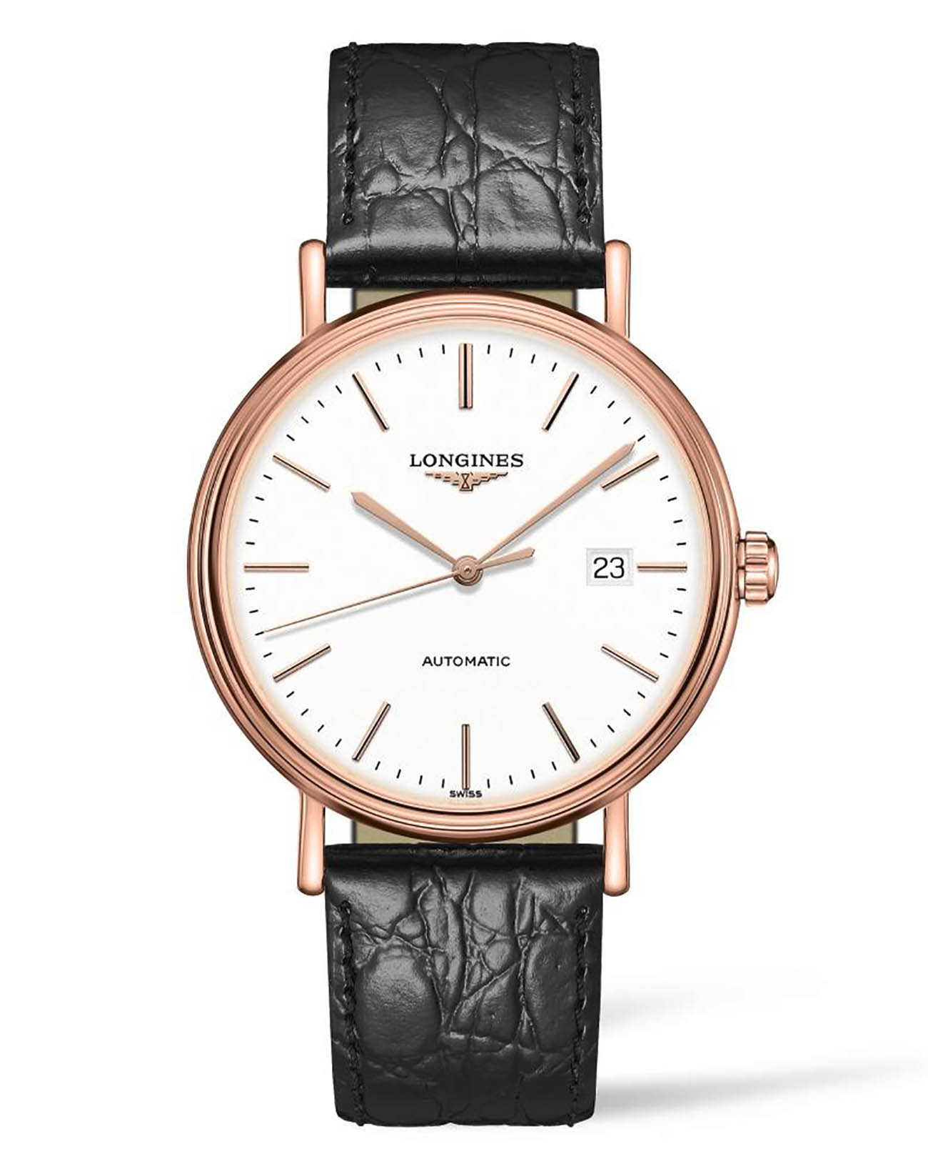 Longines Longines Presence L4.922.1.12.2  L49221122 механические мужские часы белый циферблат, браслет кожаный — вид спереди